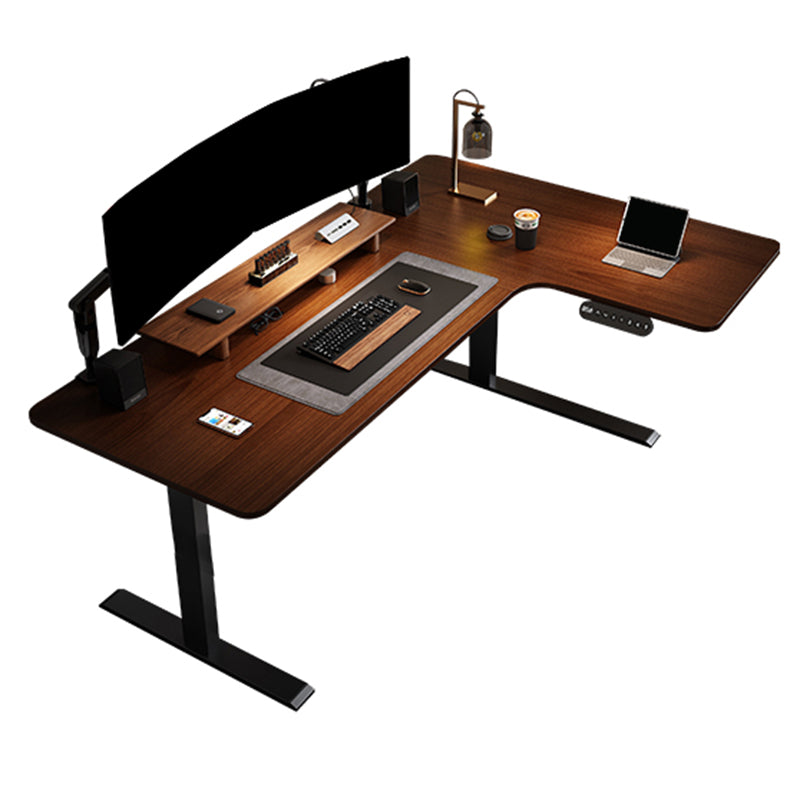 Adjustable Height Brown Computer Desk L-Shape Writing Desk for Home