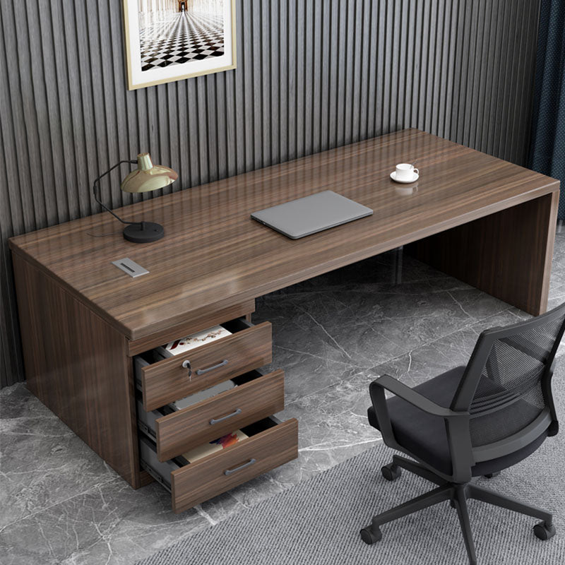 Rectangular Shaped Executive Desk Wood with 3 Drawers in Brown