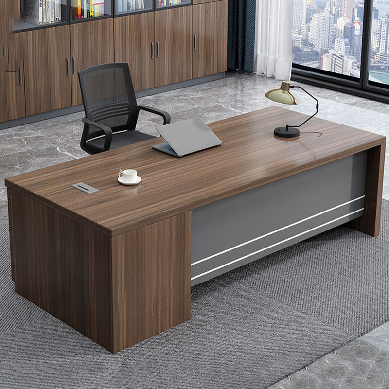 Rectangular Shaped Executive Desk Wood with 3 Drawers in Brown