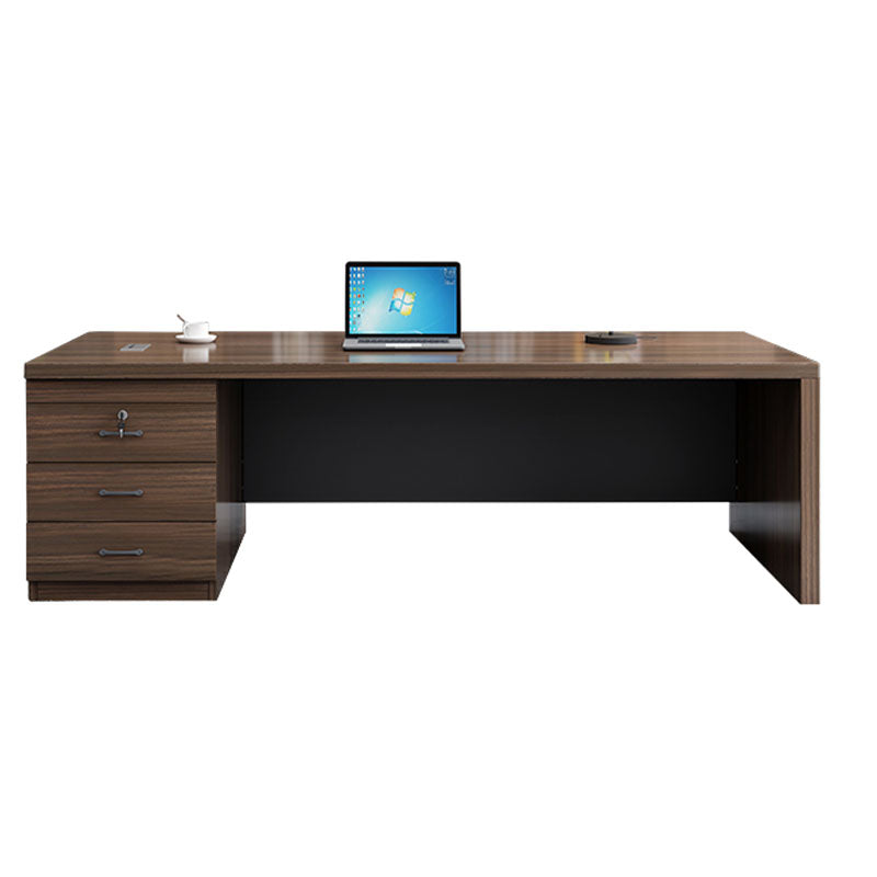 Rectangular Shaped Executive Desk Wood with 3 Drawers in Brown