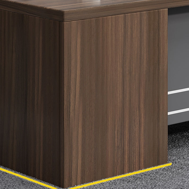 Rectangular Shaped Executive Desk Wood with 3 Drawers in Brown