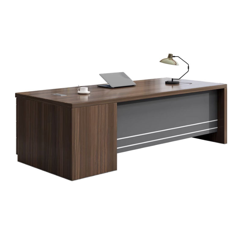 Rectangular Shaped Executive Desk Wood with 3 Drawers in Brown