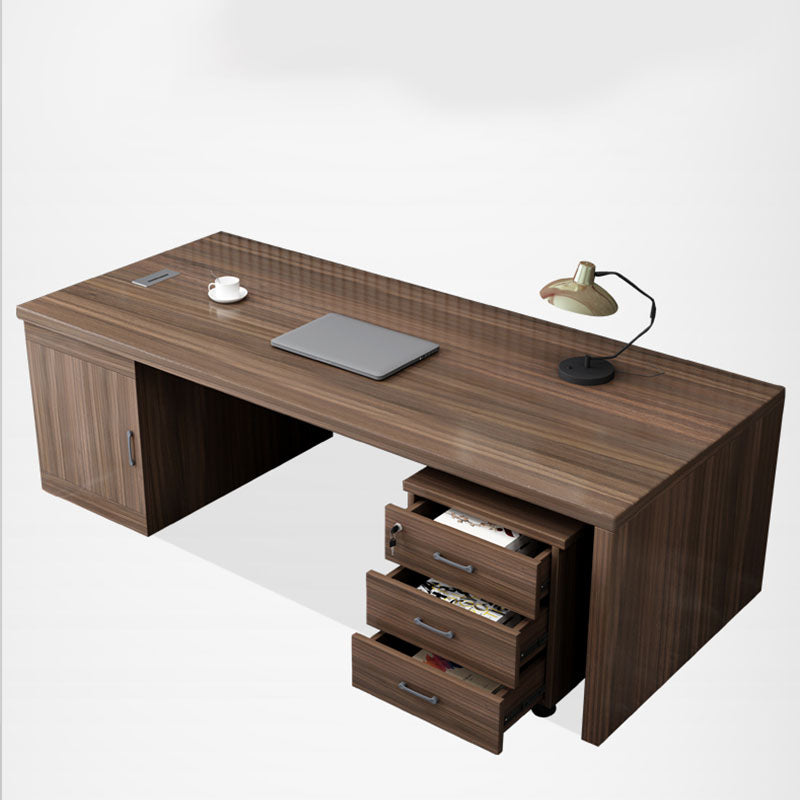 Rectangular Shaped Executive Desk Wood with 3 Drawers in Brown