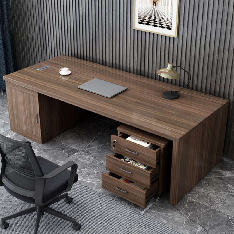 Rectangular Shaped Executive Desk Wood with 3 Drawers in Brown