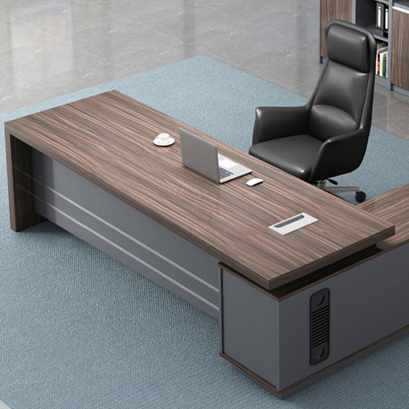 Rectangular Shaped Executive Desk Wood with 3 Drawers in Brown