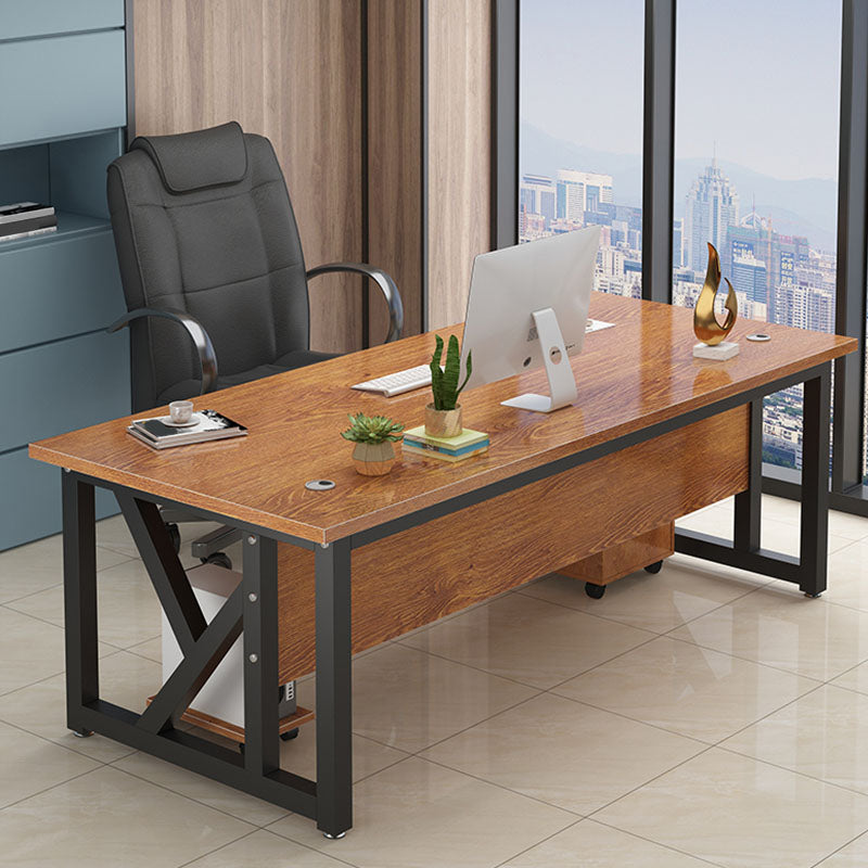 Rectangular Shaped Writing Desk Wood with Metal Legs in Brown