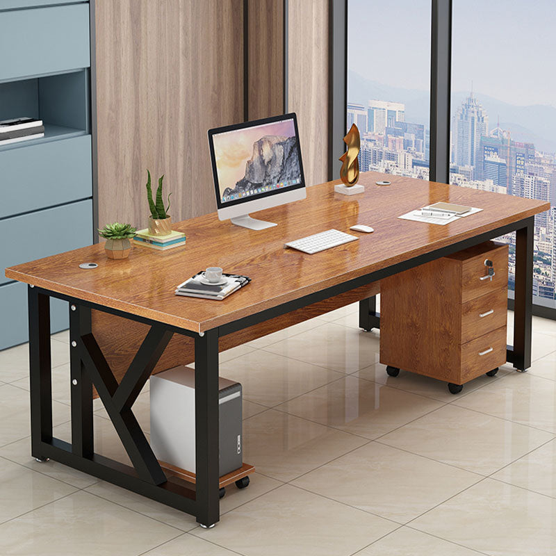 Rectangular Shaped Writing Desk Wood with Metal Legs in Brown