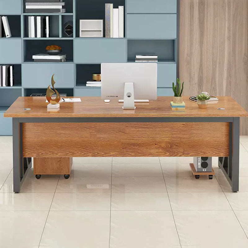 Rectangular Shaped Writing Desk Wood with Metal Legs in Brown