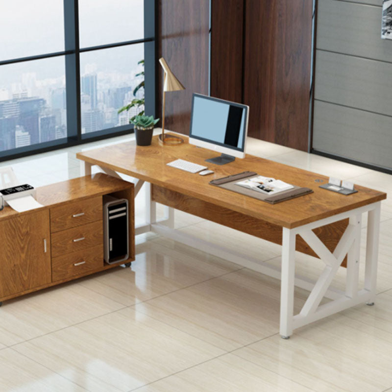 Rectangular Shaped Writing Desk Wood with Metal Legs in Brown