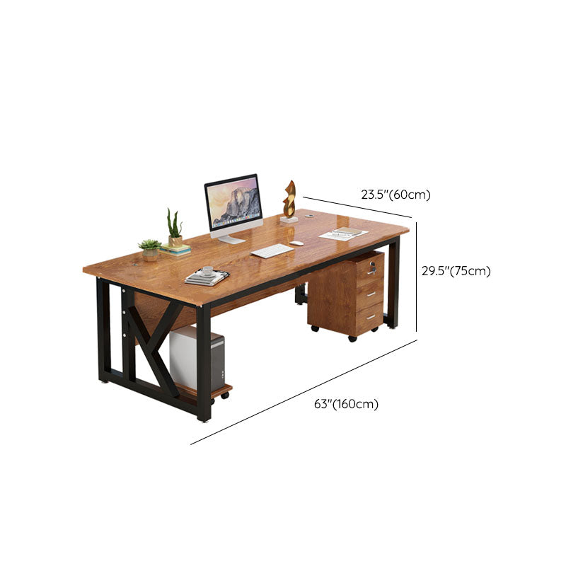 Rectangular Shaped Writing Desk Wood with Metal Legs in Brown