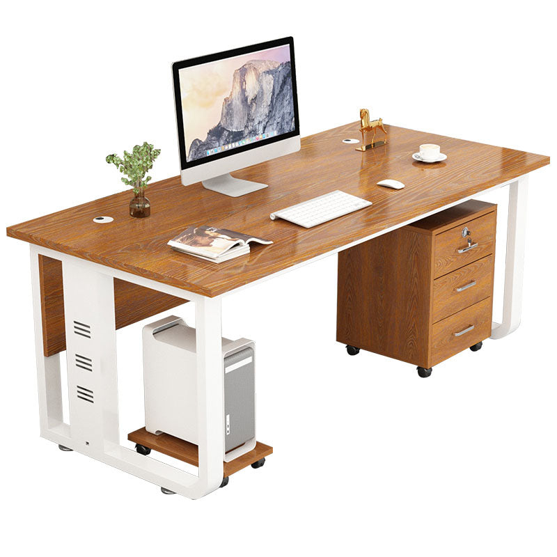 Rectangular Shaped Writing Desk Contemporary Wood with 2 Legs in Brown