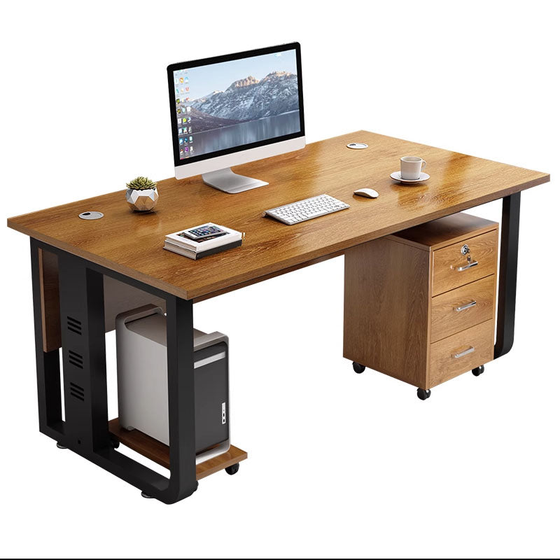 Rectangular Shaped Writing Desk Contemporary Wood with 2 Legs in Brown