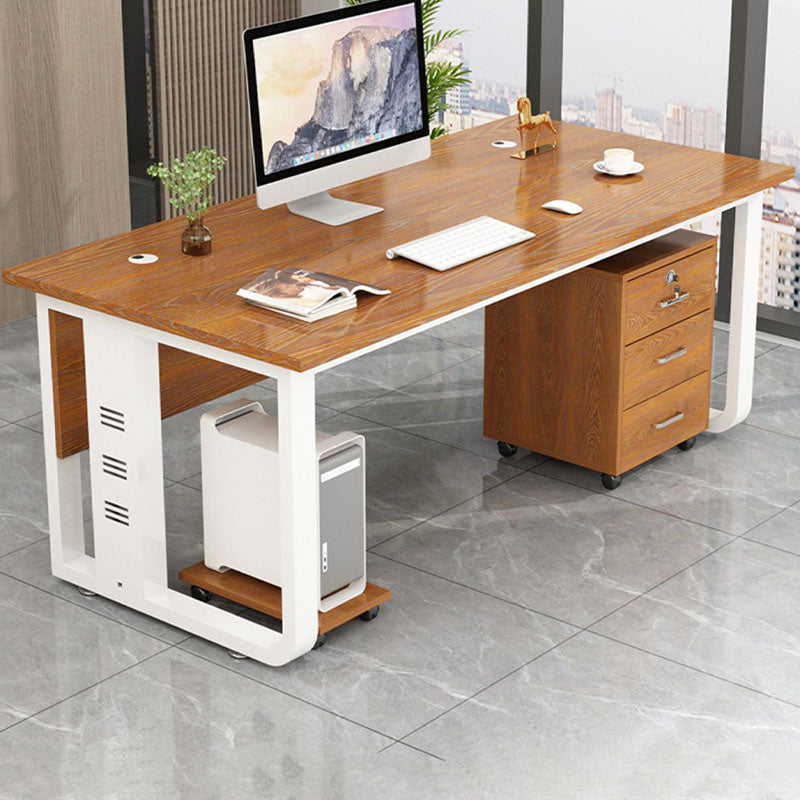 Rectangular Shaped Writing Desk Contemporary Wood with 2 Legs in Brown