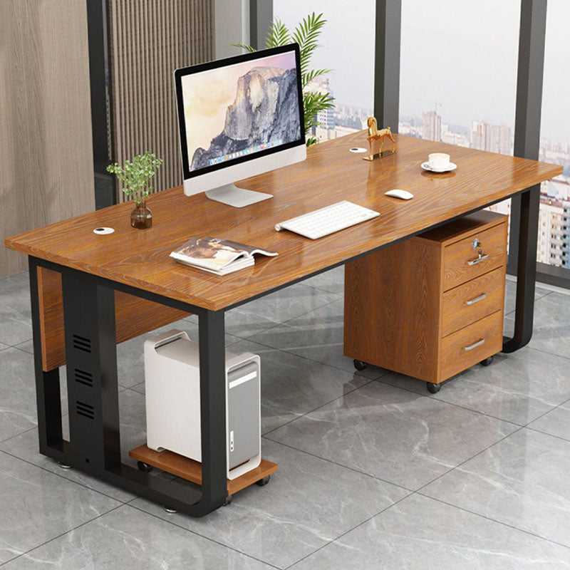 Rectangular Shaped Writing Desk Contemporary Wood with 2 Legs in Brown