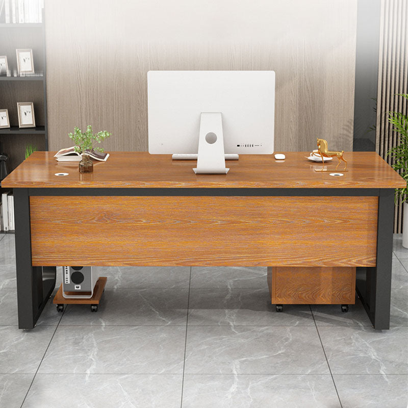 Rectangular Shaped Writing Desk Contemporary Wood with 2 Legs in Brown