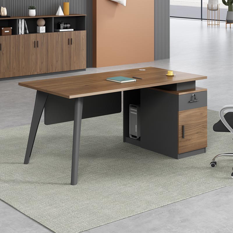 Rectangular Shaped Office Writing Table Wood with Metal Legs in Natural/Brown