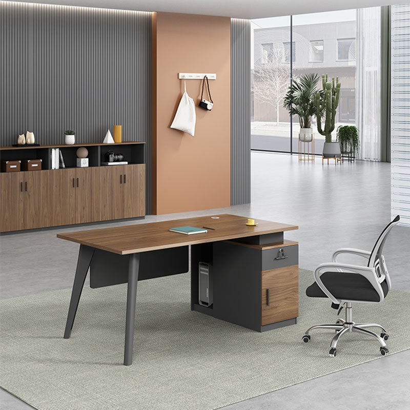 Rectangular Shaped Office Writing Table Wood with Metal Legs in Natural/Brown