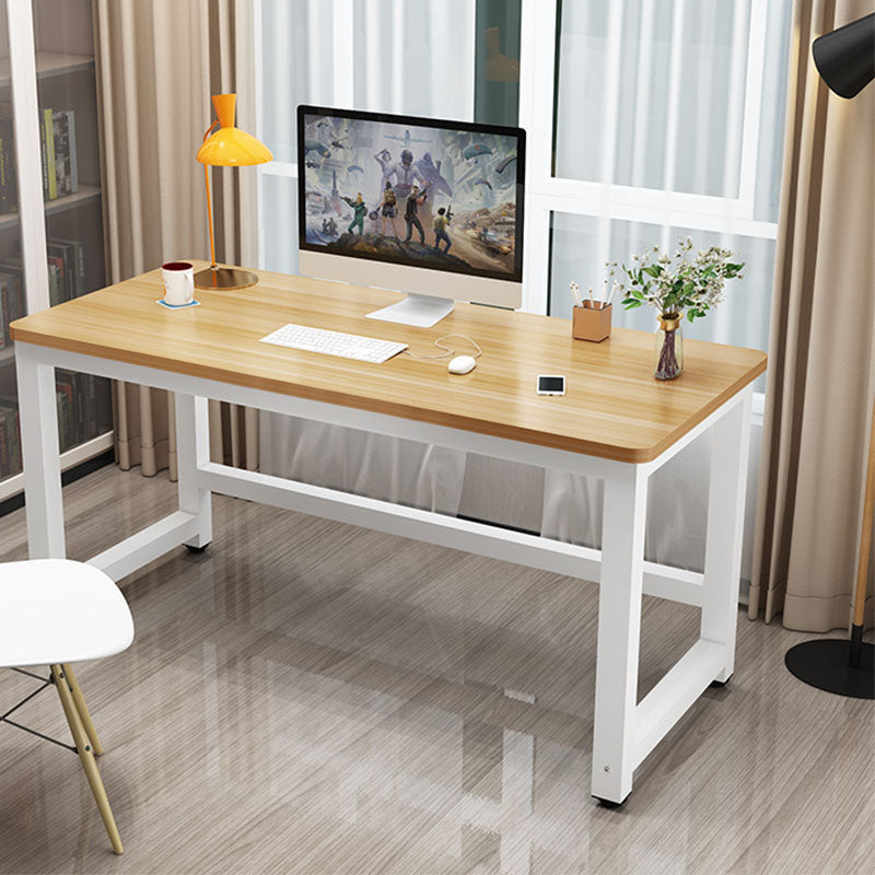 Rectangular Shaped Office Writing Table Wood in Natural with Metal Legs