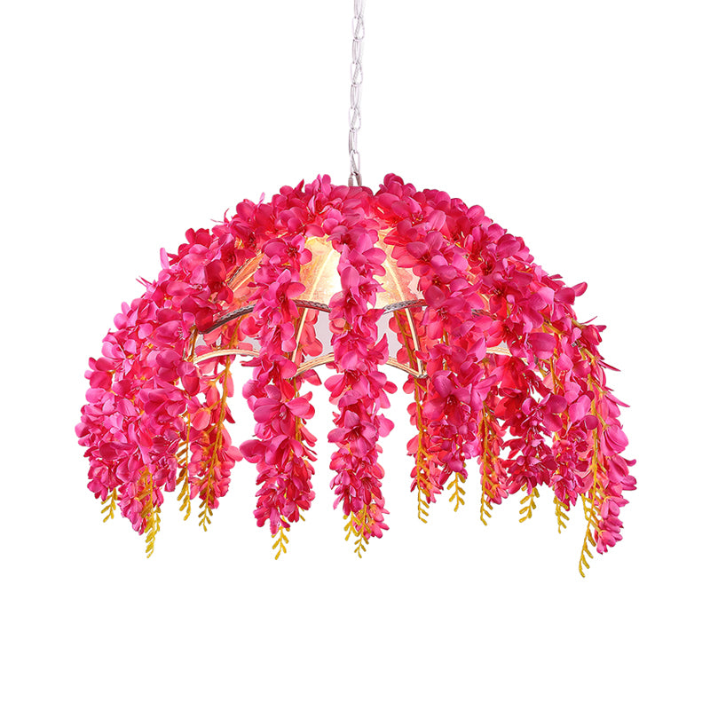 Metall Rose Red Hanging Anhänger Light Bowl Käfig 1-Kopf-Lagel Deckenlampe mit falschem Rebe-Deko