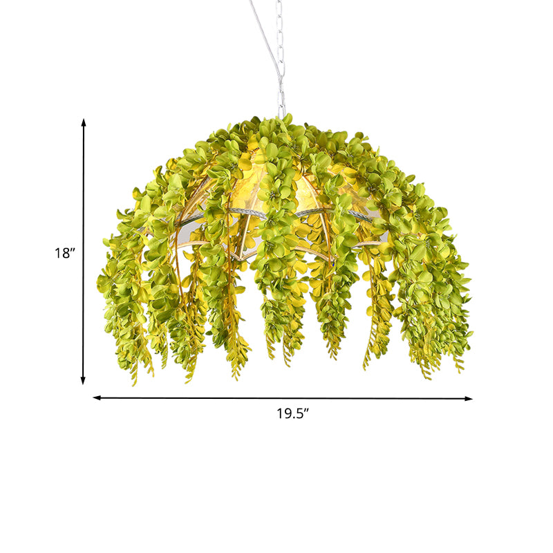 Loft Dome Shade Decke Anhänger 1 Leuchtmetall -Federung Licht mit grüner künstlicher Rebe