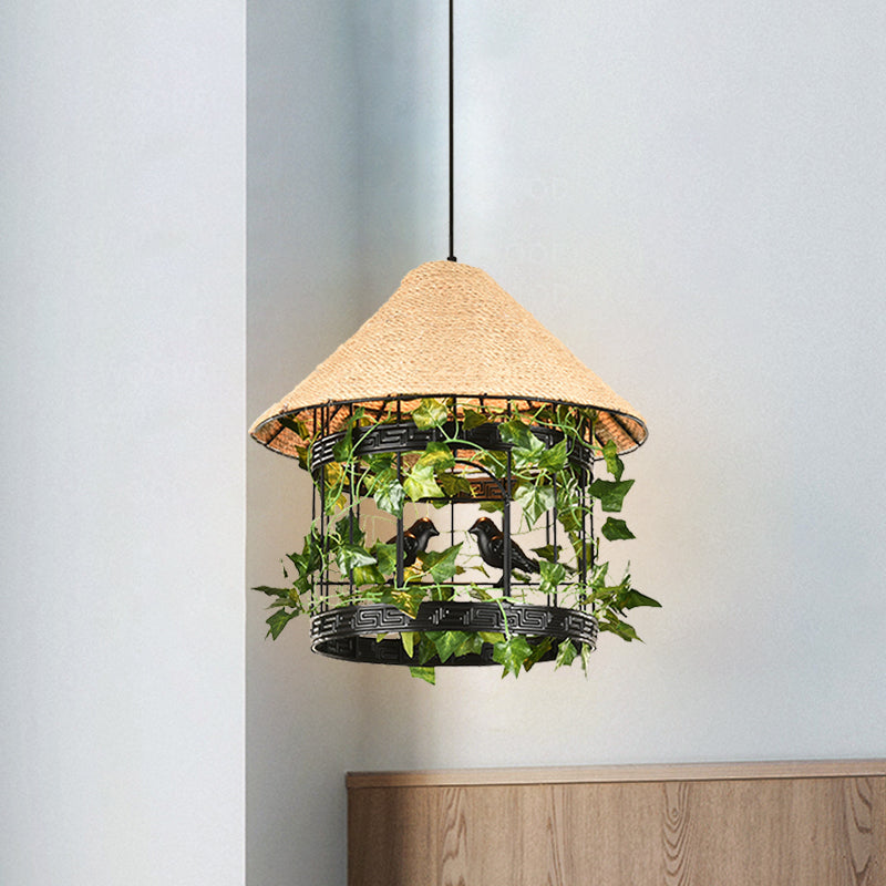 1-bulba a sospensione a sospensione Light Vintage Black/Rust Finitura Kit lampada appesa con fiore/vite deco