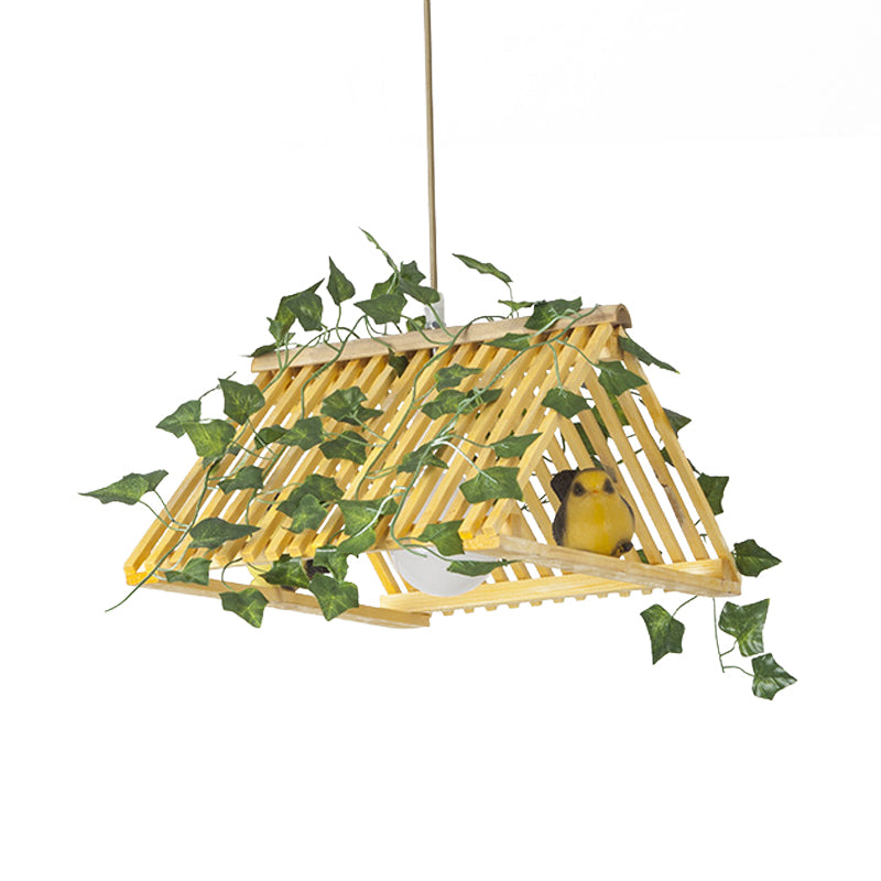 Rode/groene dak hanger lamp retro stijl bamboo 1 lichte eetkamer hangende lamp met planten deco