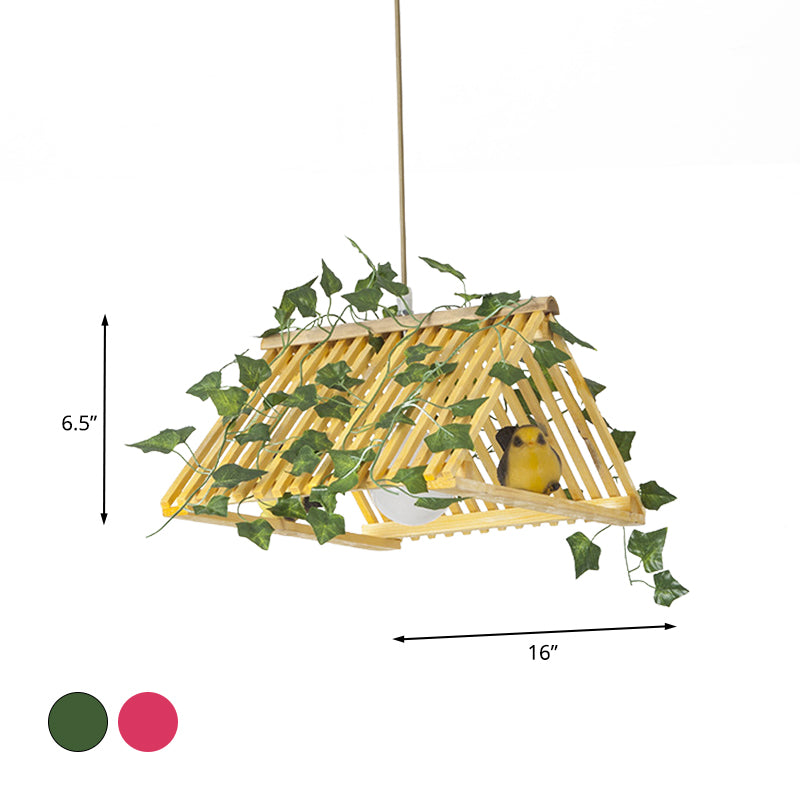 Rode/groene dak hanger lamp retro stijl bamboo 1 lichte eetkamer hangende lamp met planten deco