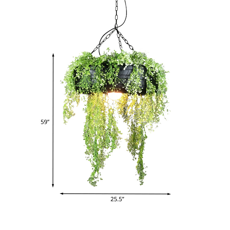 Reifen Esszimmer Hanging Lamp Kit Industrial Metal 1-Bulb Grüne Deckenhänge mit falschem Rebe-Deko