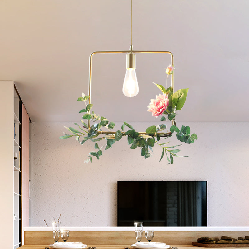 Triangolo di champagne a loft a sospensione metallica a 1 luce con soffitto di fiore artificiale DECO Artificiale