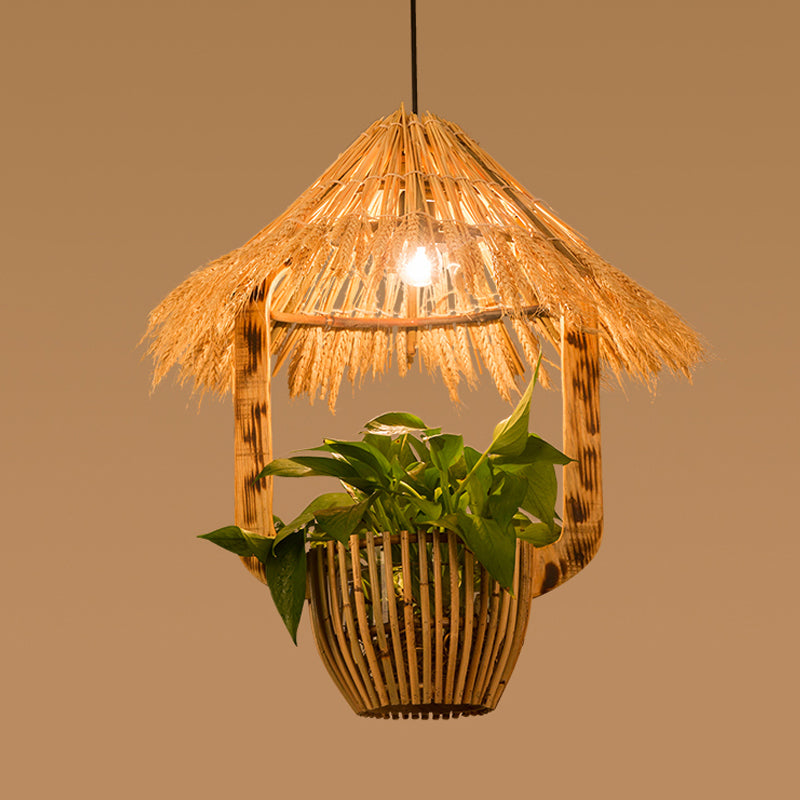 1 hoofd Rattan hanglamp verlichting industrieel bruin hut planten potrestaurant slinger licht licht