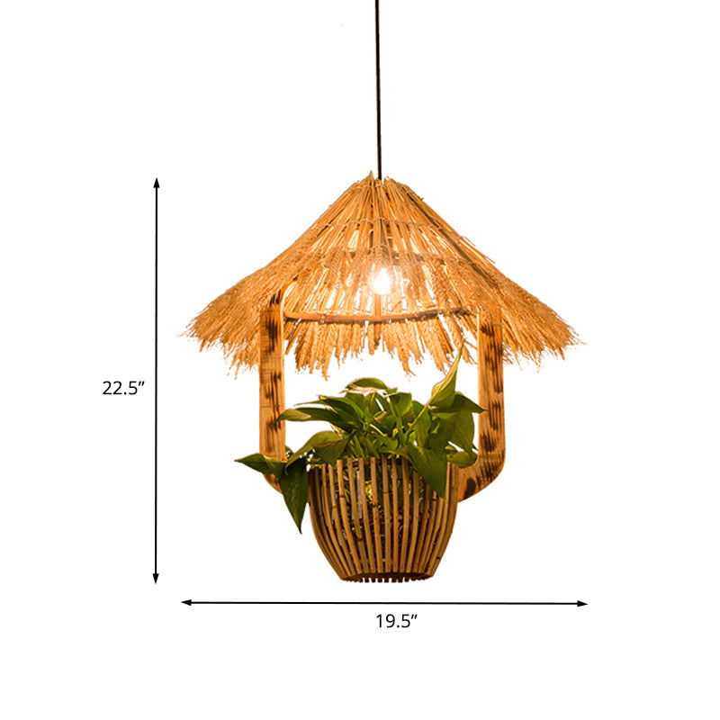 1 hoofd Rattan hanglamp verlichting industrieel bruin hut planten potrestaurant slinger licht licht