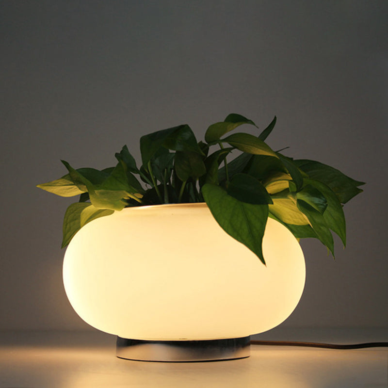 1 Light Oval Table Lighting Industrial White Glass Nightstand Light for Bedroom, 11"/15"/19" Long