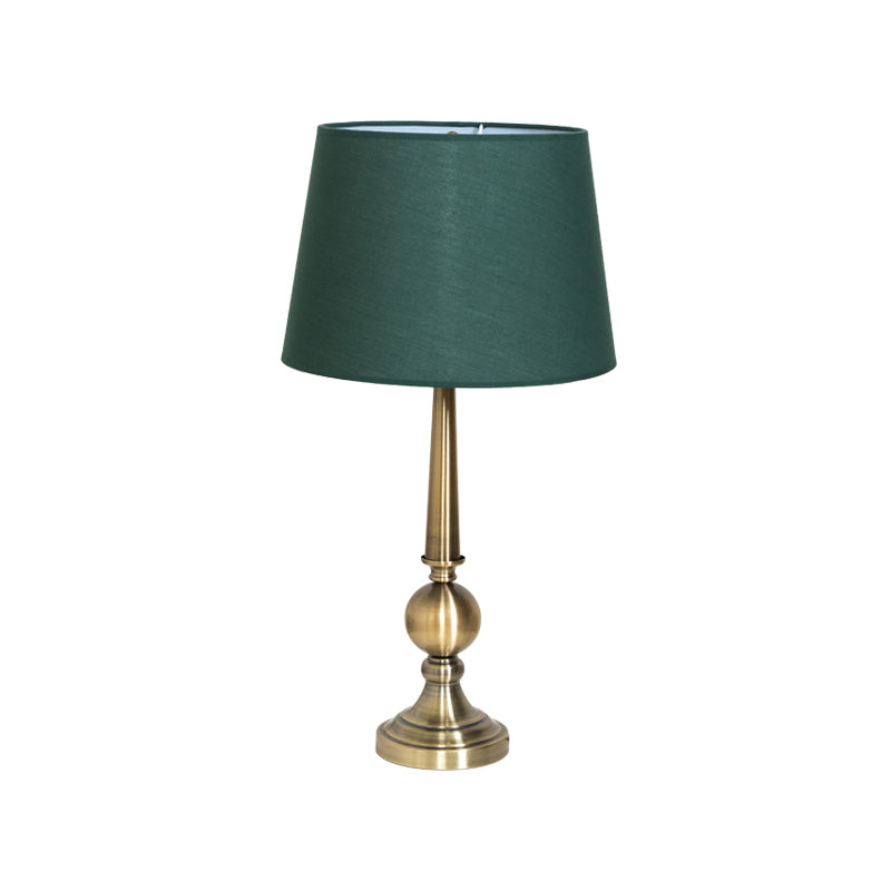 Drum Fabric Table Lighting Countryside 1 Light Living Room Night Lamp in Green with Ball Base