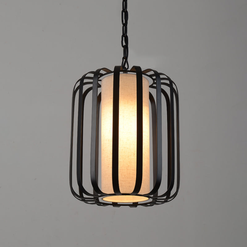 Zwarte 1-bulb druppel hanger retro-stijl cilinder suspensie Licht met draadkooi voor eetkamer