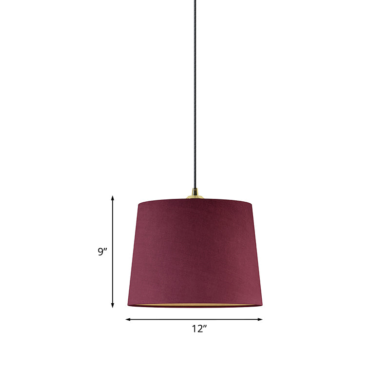 Drum Bedroom Pendant Lighting Countryside Fabric 1-Light Purple Finish Hanging Ceiling Light