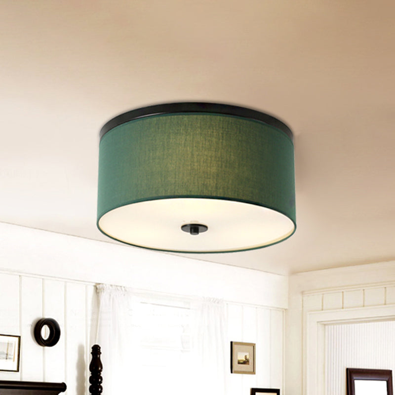 Round Fabric Flush Mount Lighting Classic 5 Lights Bedroom Close to Ceiling Light in Green