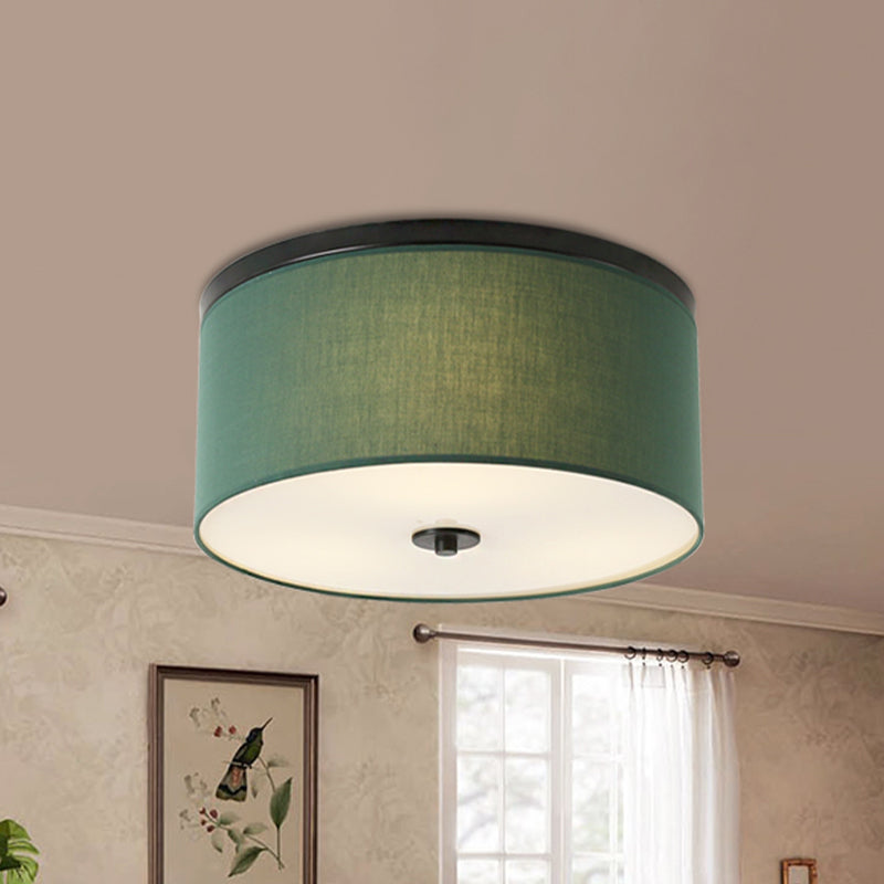 Round Fabric Flush Mount Lighting Classic 5 Lights Bedroom Close to Ceiling Light in Green