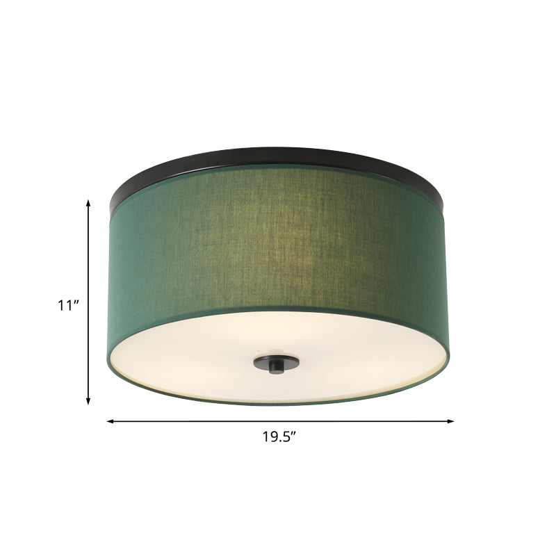 Round Fabric Flush Mount Lighting Classic 5 Lights Bedroom Close to Ceiling Light in Green