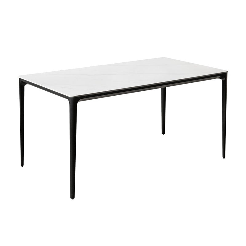 Modern White Rectangular Stone Top Dining Table with 4 Metal Black Legs