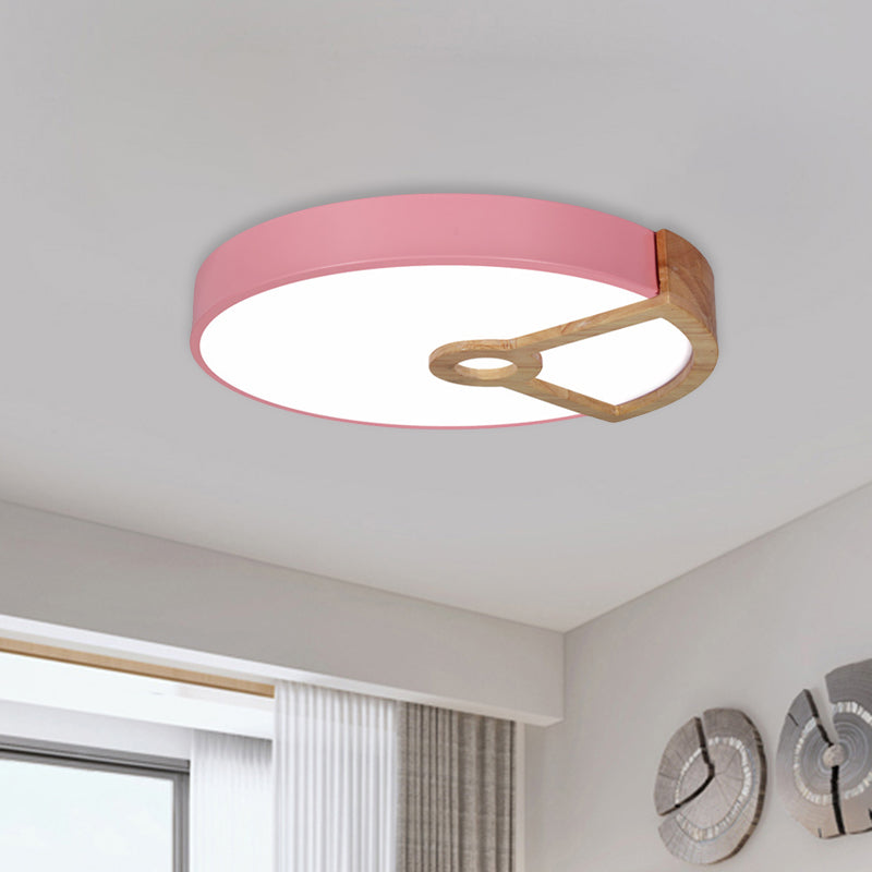 Splicing Round Acrylic Flush Light Macaron White/Pink/Blue-Wood LED Ceiling Mounted Fixture for Bedroom