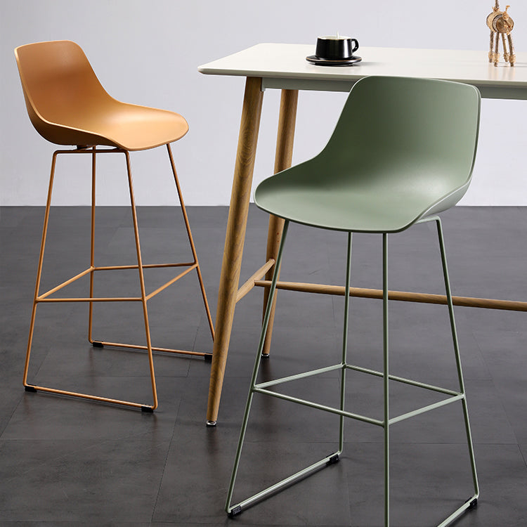 Contemporary Plastic Low Back Armless Bar Stool with Metal Base