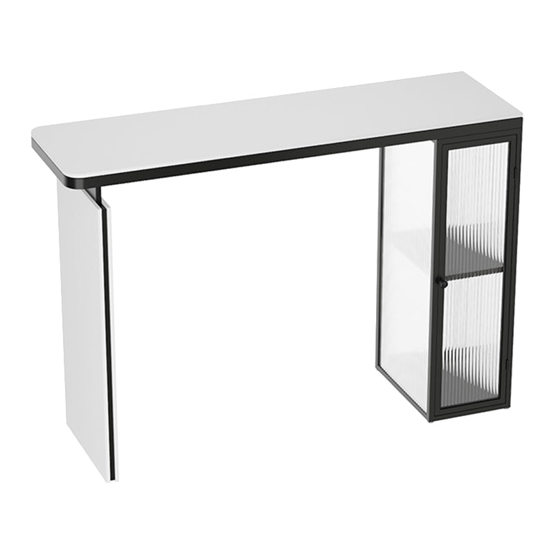 Glam Style Sintered Stone Top Rectangle Bar Dining Table with Storage