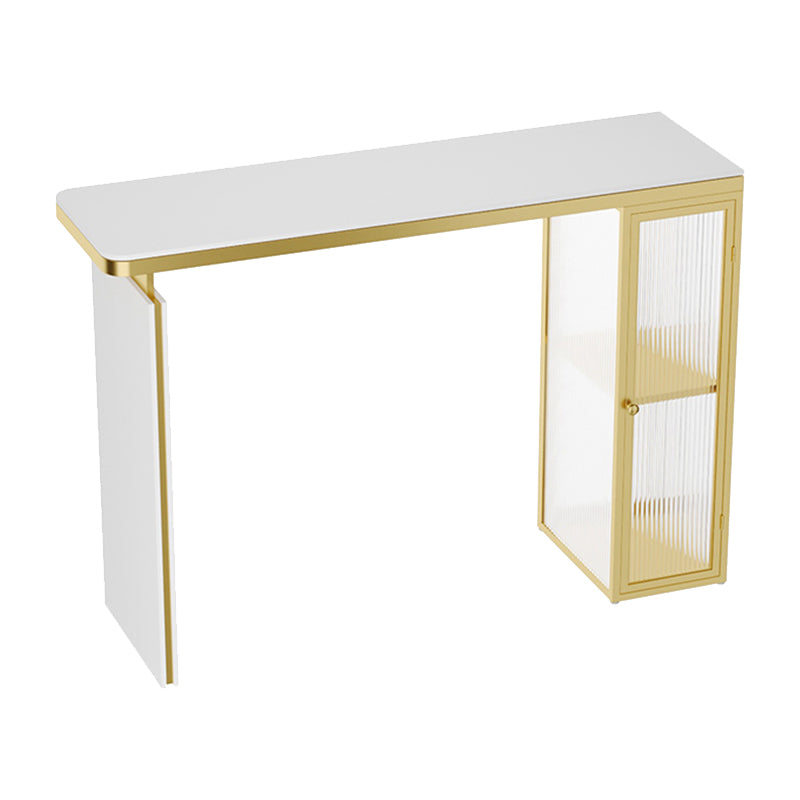 Glam Style Sintered Stone Top Rectangle Bar Dining Table with Storage