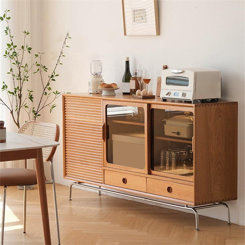 Contemporary Solid Wood Dining Buffet with Cabinets and Drawers