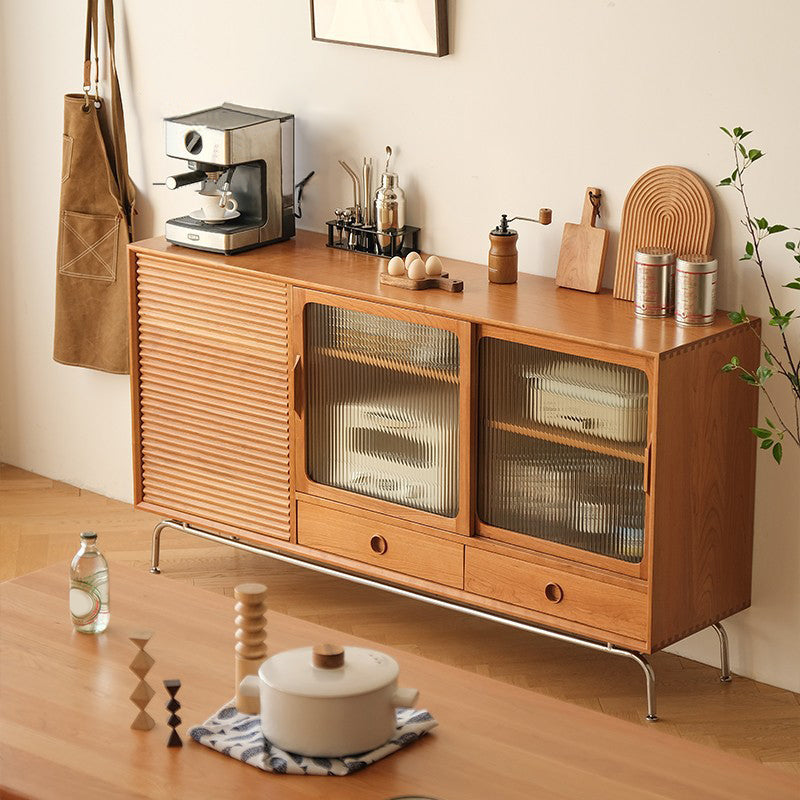 Contemporary Solid Wood Dining Buffet with Cabinets and Drawers