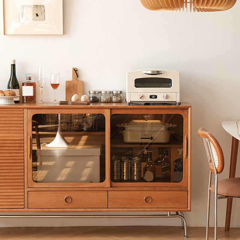 Contemporary Solid Wood Dining Buffet with Cabinets and Drawers