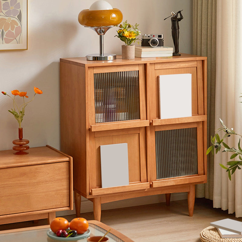 Contemporary Style Solid Wood Glass Doors Sideboard with Cabinets