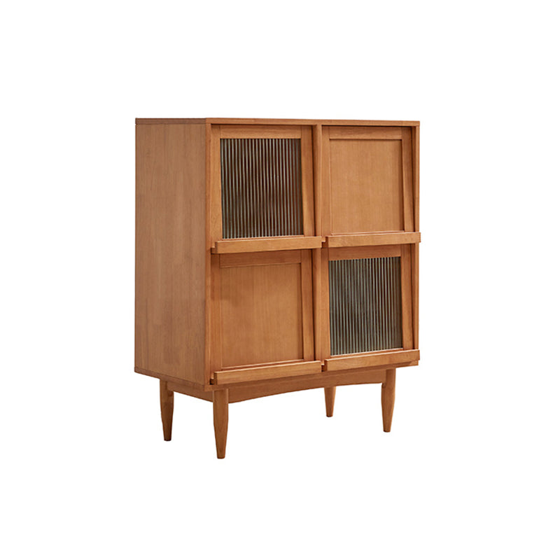 Contemporary Style Solid Wood Glass Doors Sideboard with Cabinets