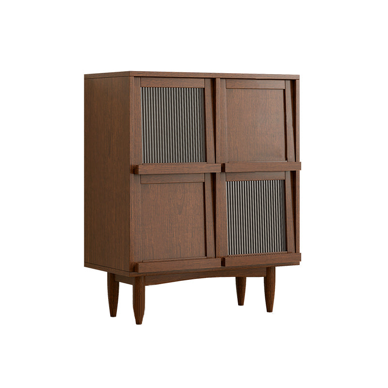 Contemporary Style Solid Wood Glass Doors Sideboard with Cabinets