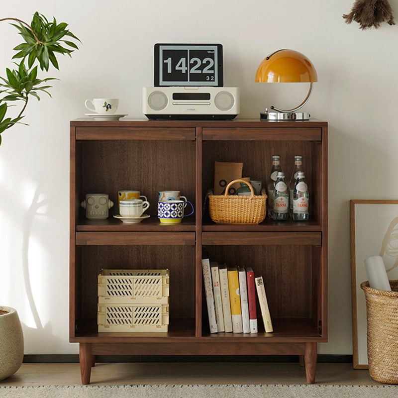 Contemporary Style Solid Wood Glass Doors Sideboard with Cabinets